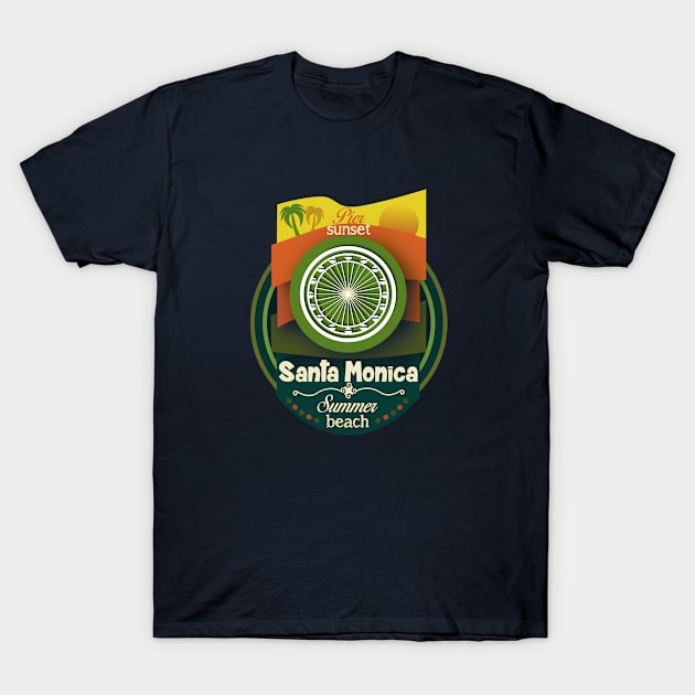 Sunset Pier - Santa Monica Pacific Wheel (green color) T-Shirt by ArteriaMix